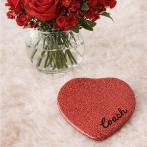 COACH Glitter Heart Compact Gold Trimmed Mirror • 2.5" × 2.25